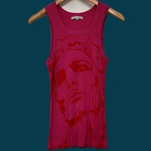 Patrick Church Pink 3D Velvet Face Ribbed Tank Top Gay Pride Circuit Queer Art M